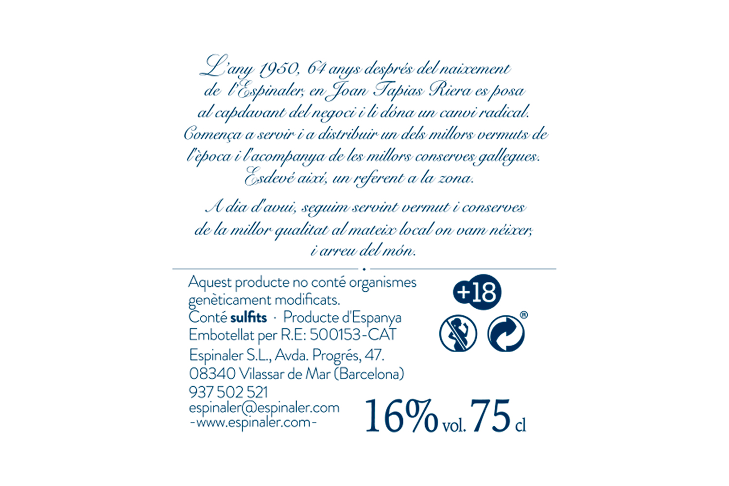 Vermut Espinaler Reserva Especial 125 Aniversario 75 cl - Imagen 2