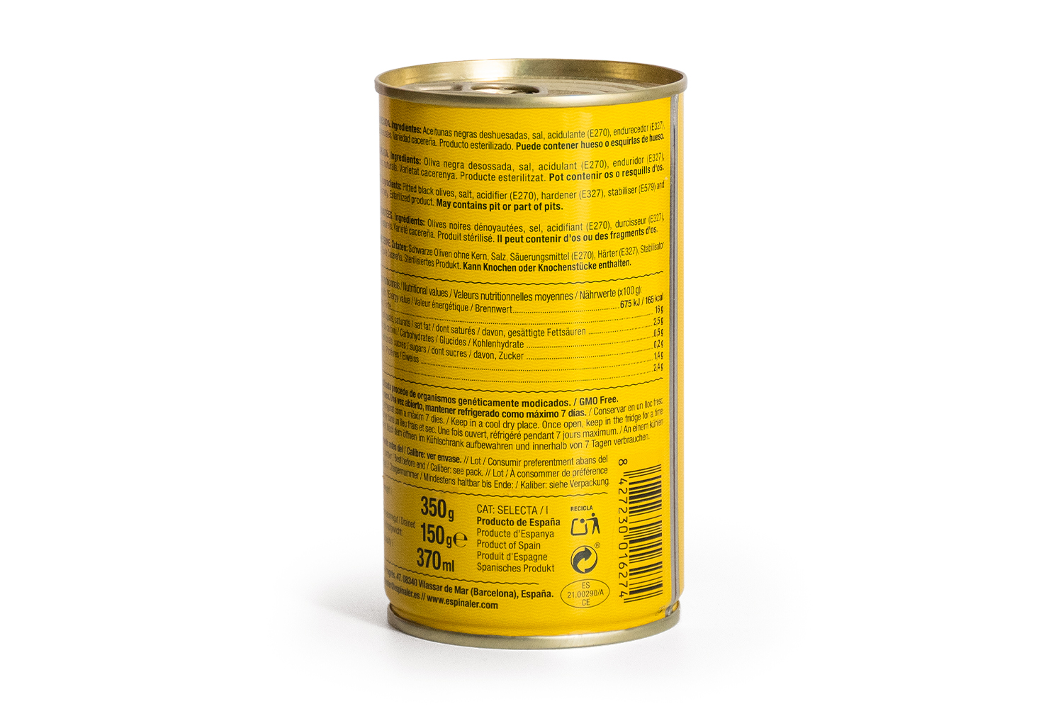 Aceitunas Negras Sin Hueso Espinaler (350g) - Imagen 2